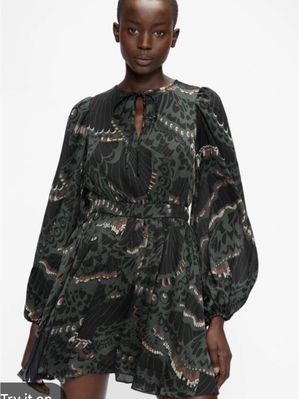 Ted Baker Chrissy Dark Green Printed Long-Sleeve Dress UK4/ US10